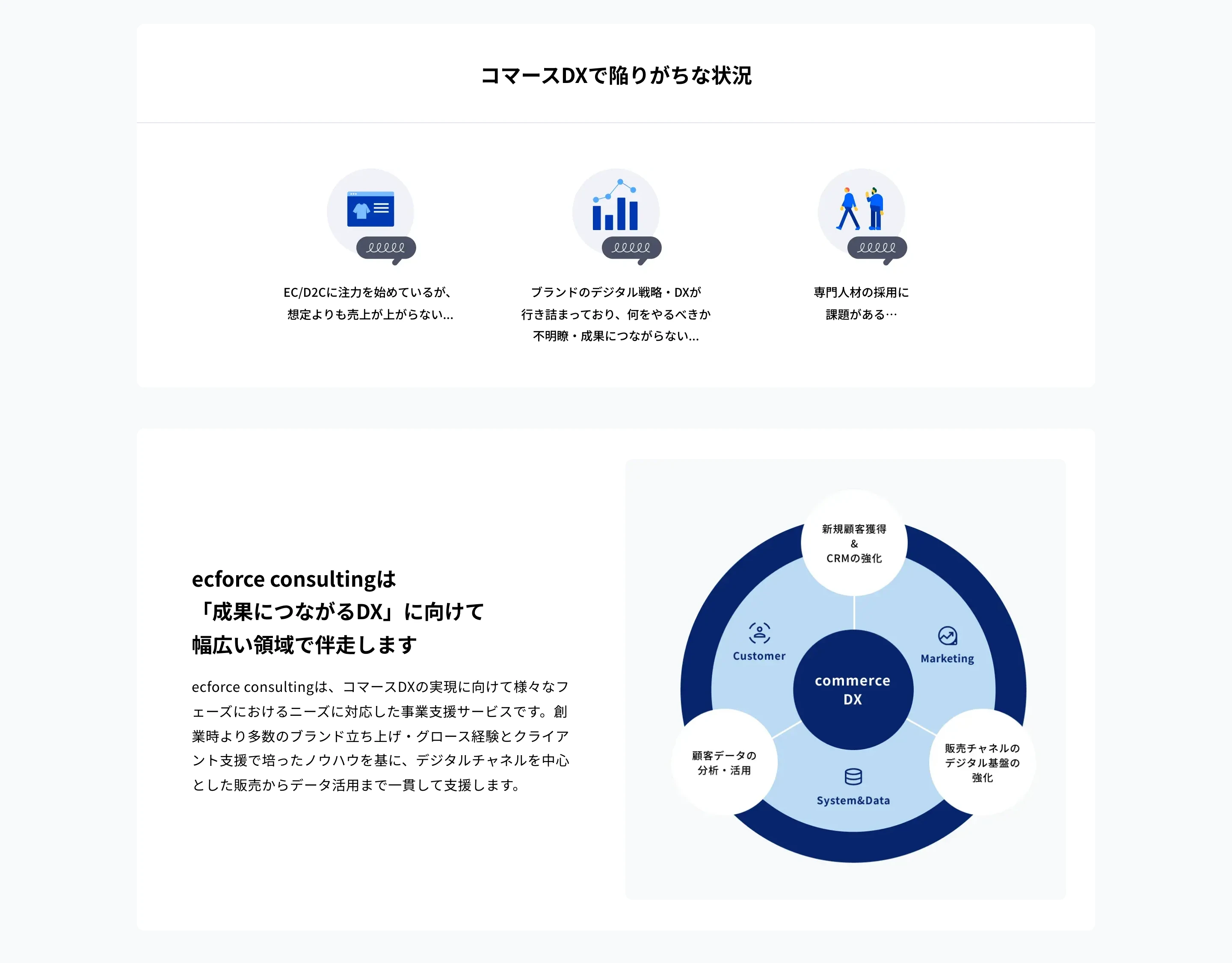 ecforceの課題・悩みセクション