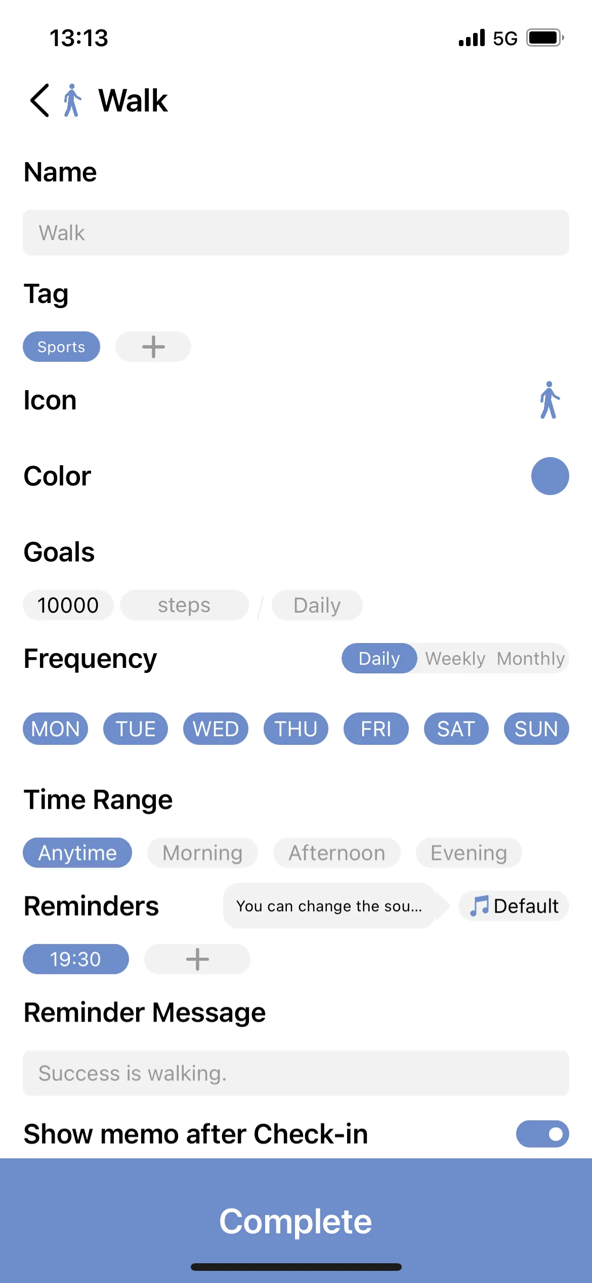 Habit Tracker New Habit screen