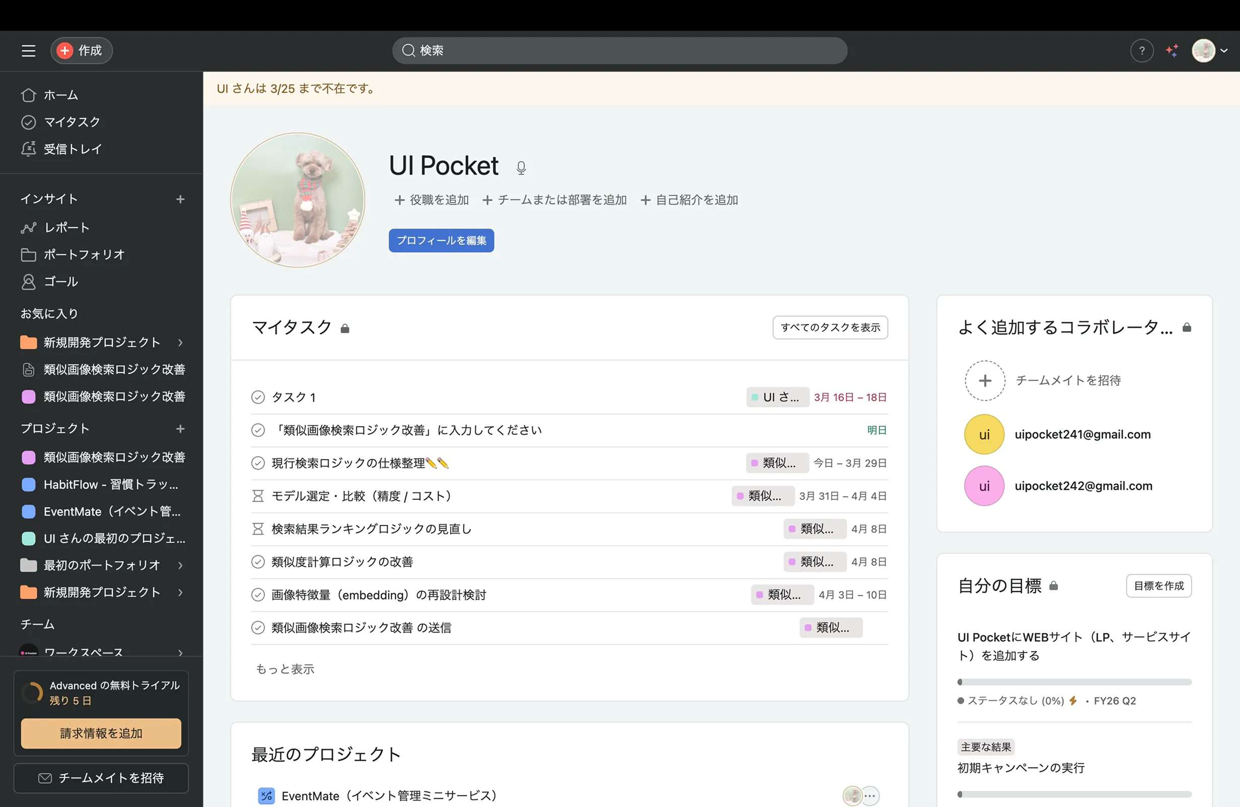 Asana screen