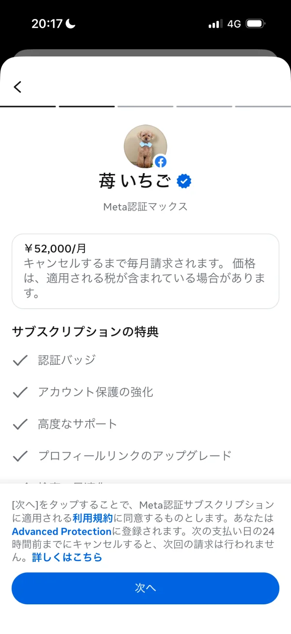 Facebookのチェックアウト画面
