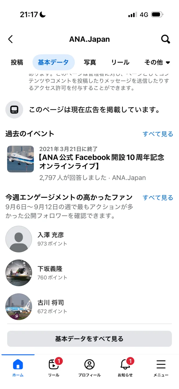 Facebookのリスト(アバター)画面