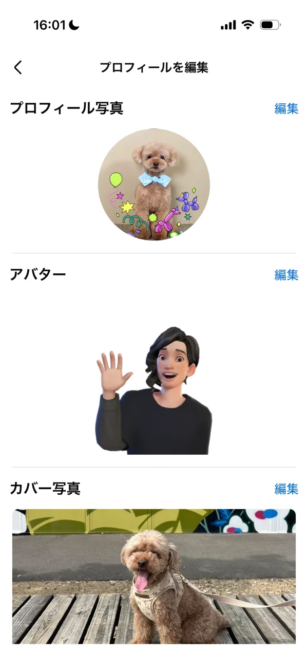 Facebookのアバター画面