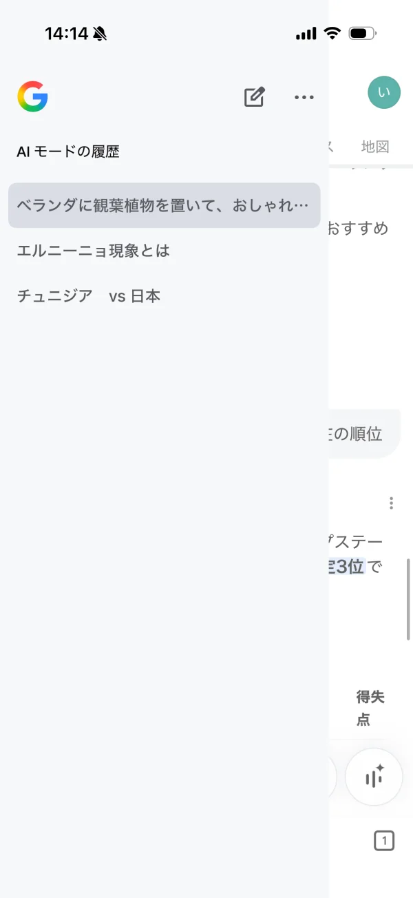 Google アプリ screen