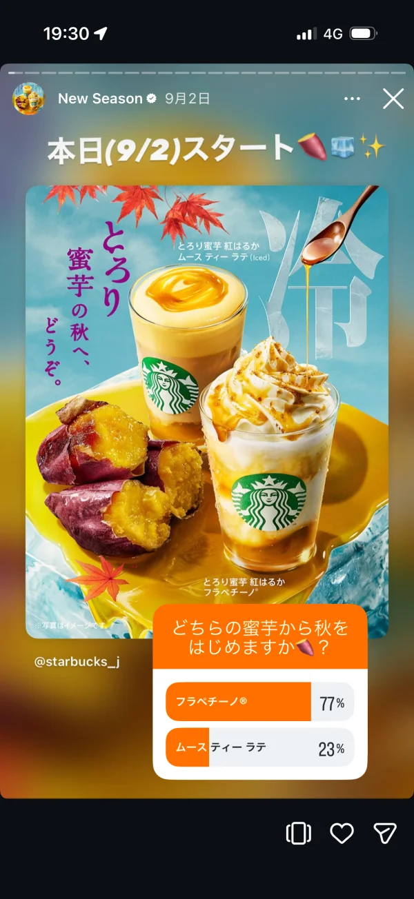 Instagramのアンケート画面
