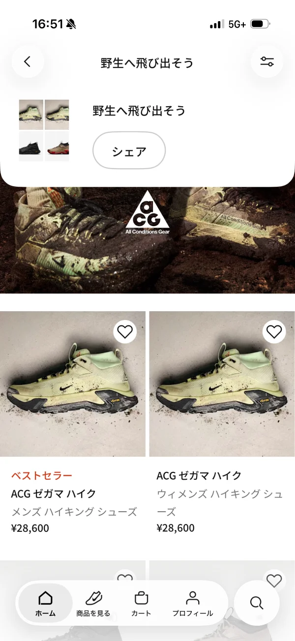 Nikeのポップオーバー画面