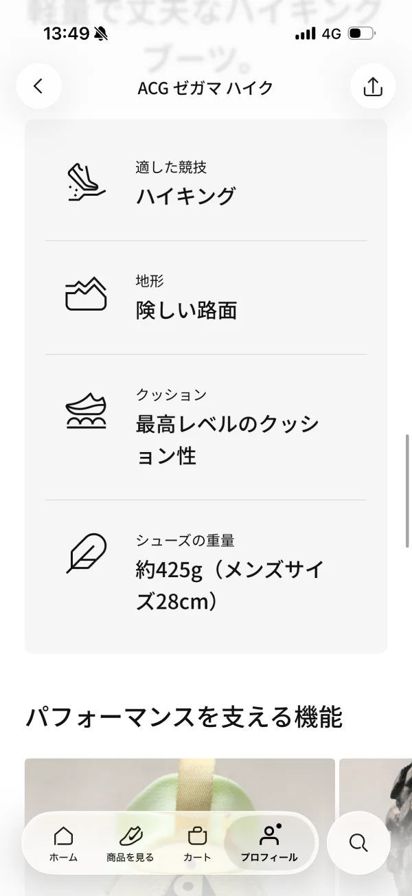 Nikeのリスト(アイコン)画面