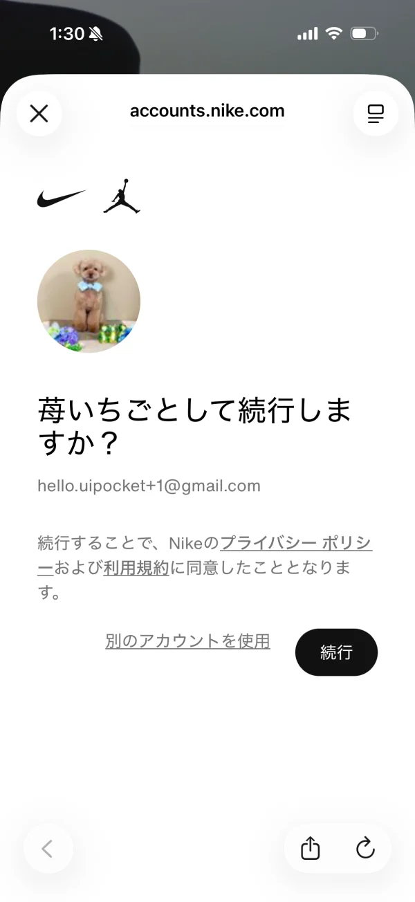 Nikeのアバター画面