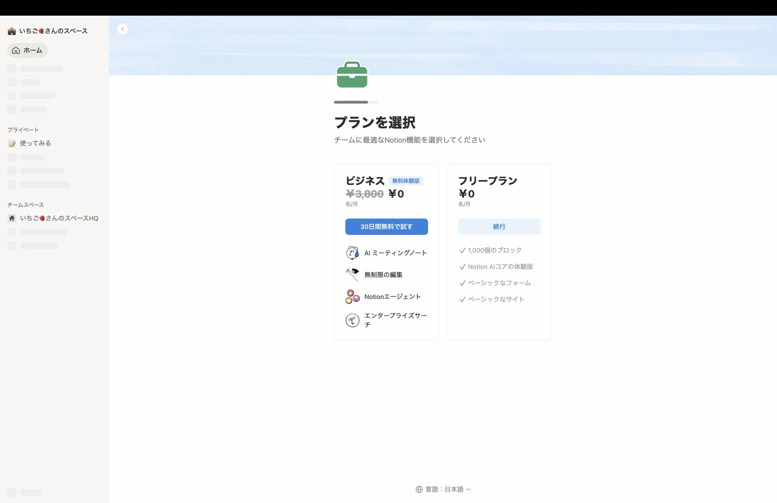 Notionのペイウォール・サブスクリプション画面