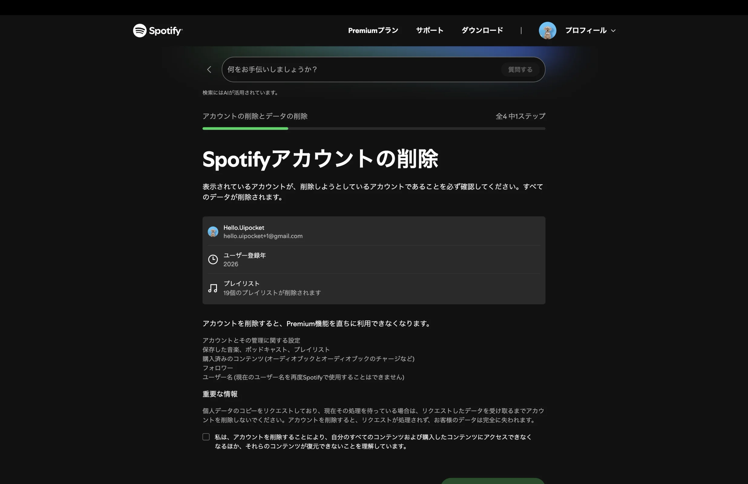 Spotifyの設定画面