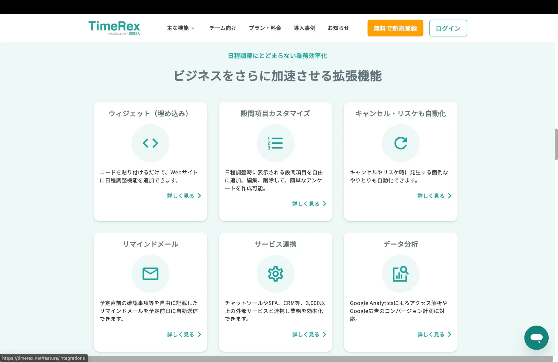 TimeRexの機能画面