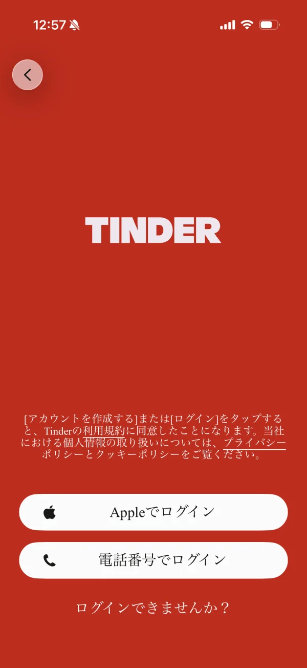 Tinder（ティンダー） screen