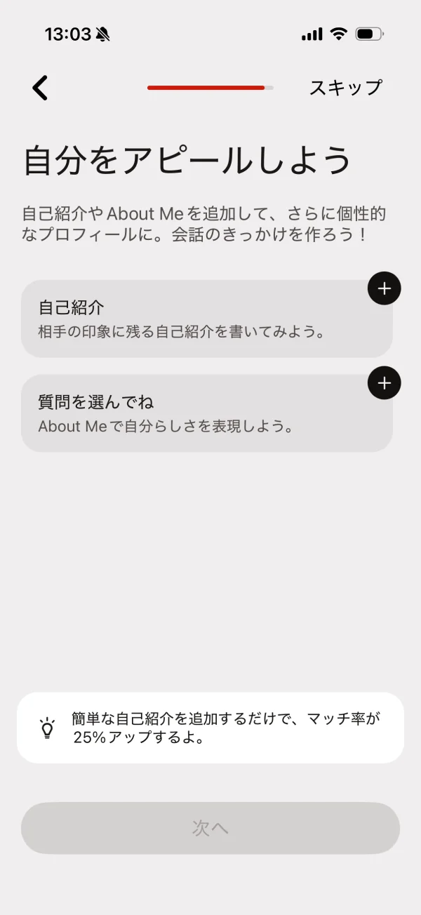 Tinder（ティンダー）のガイド・チュートリアル画面