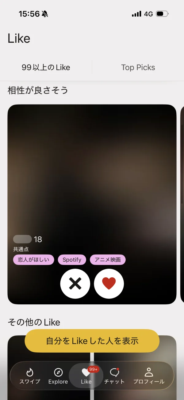 Tinder（ティンダー）のタグ・ラベル画面