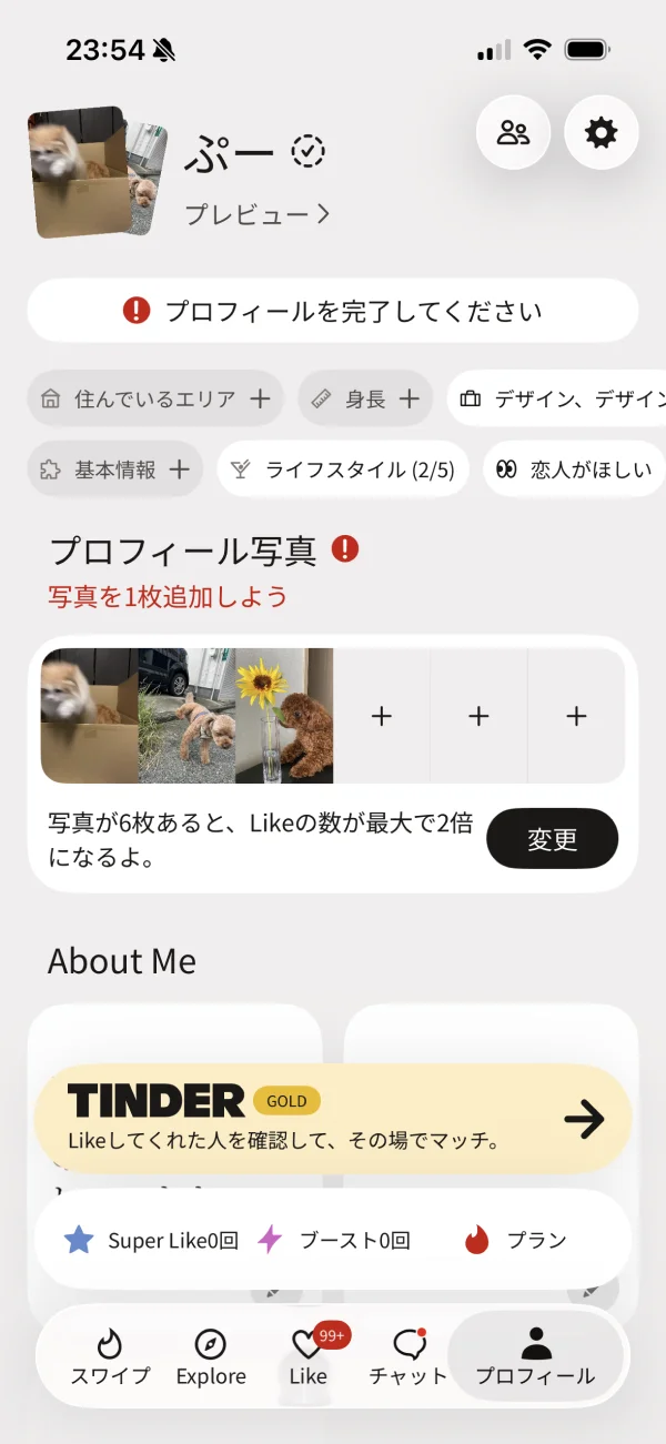 Tinder（ティンダー） screen