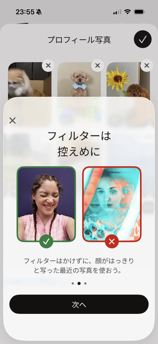 Tinder（ティンダー）のガイド・チュートリアル画面