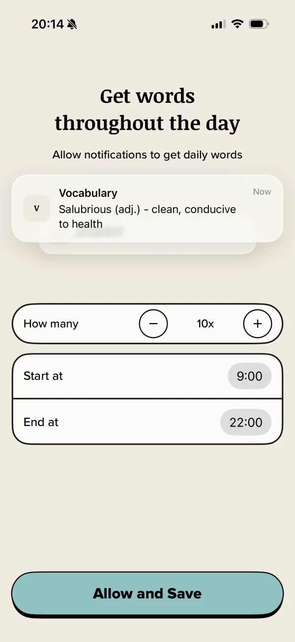 Vocabularyのステッパー画面