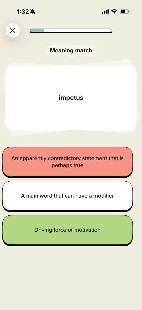 Vocabularyのシングルセレクト画面