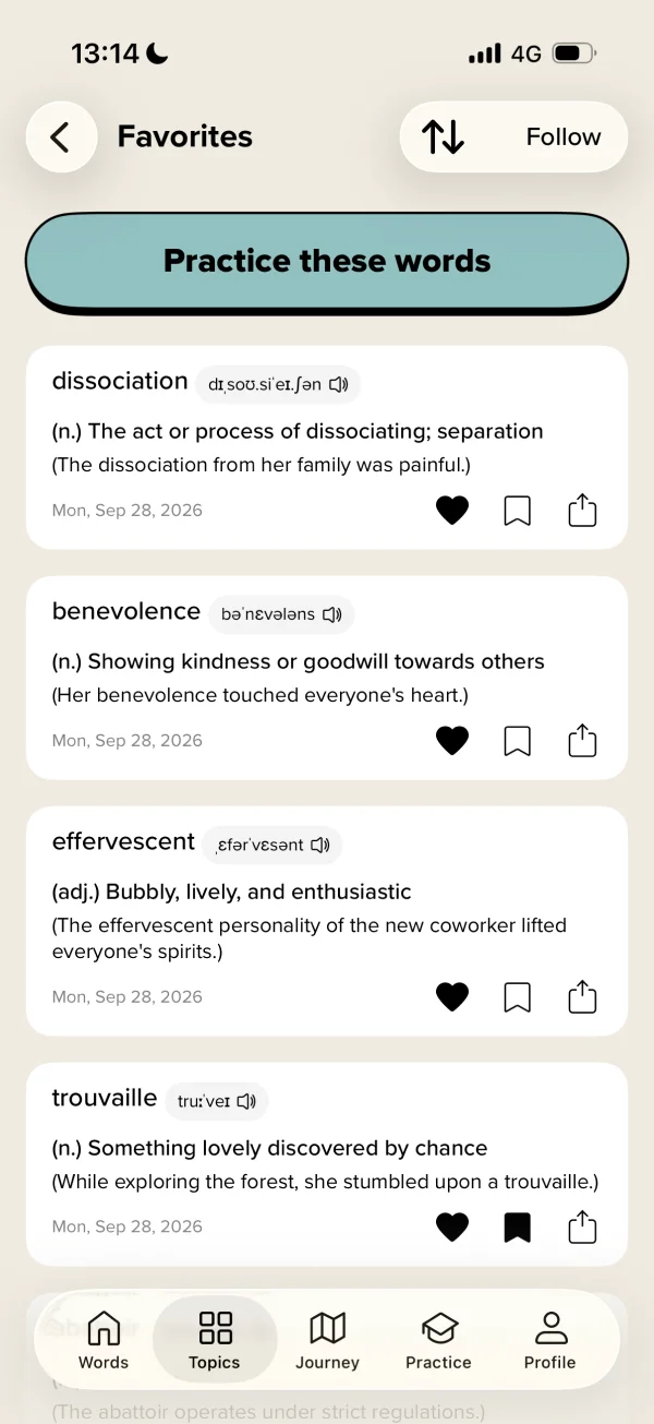 Vocabularyのブックマーク・お気に入り画面