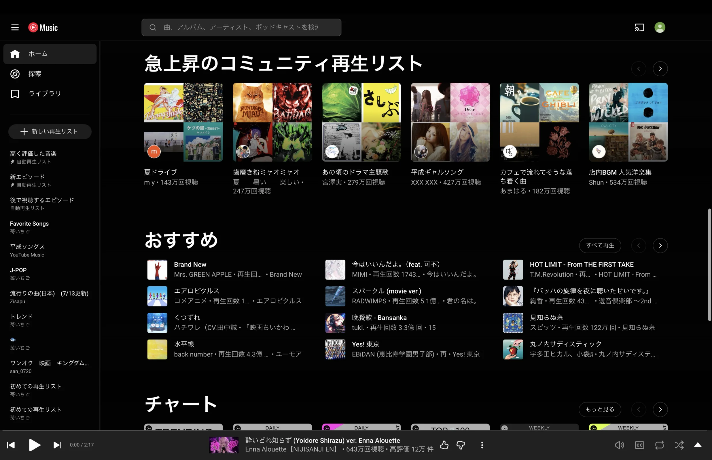 YouTube Musicのアバター画面
