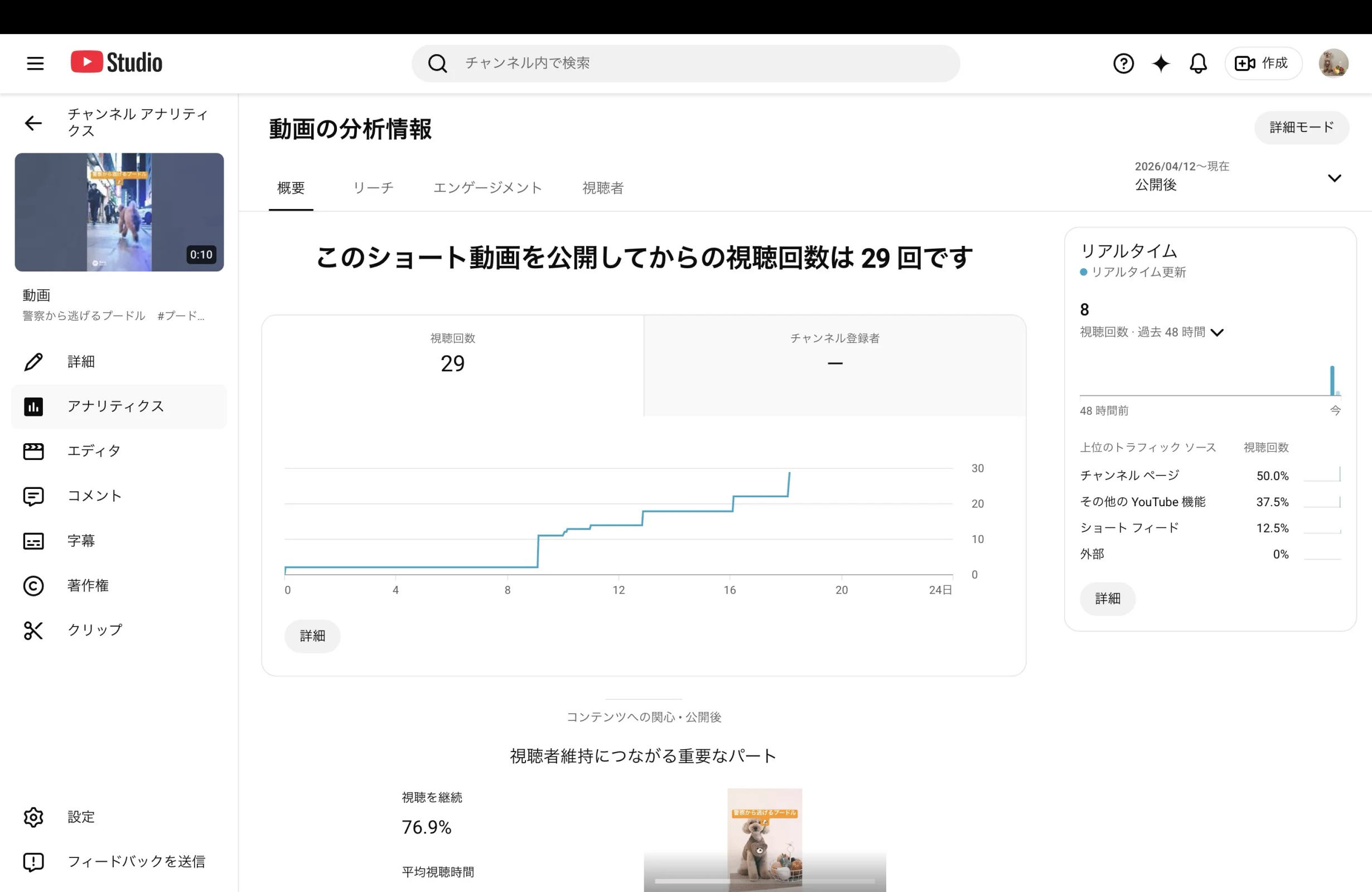 YouTube Studio screen